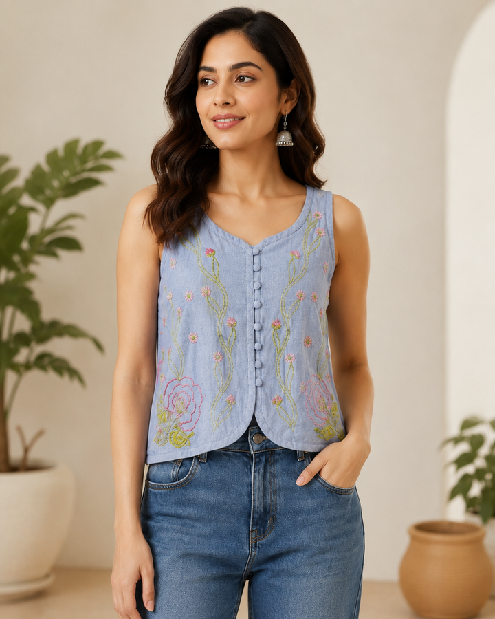 Linen Chikankari Vest