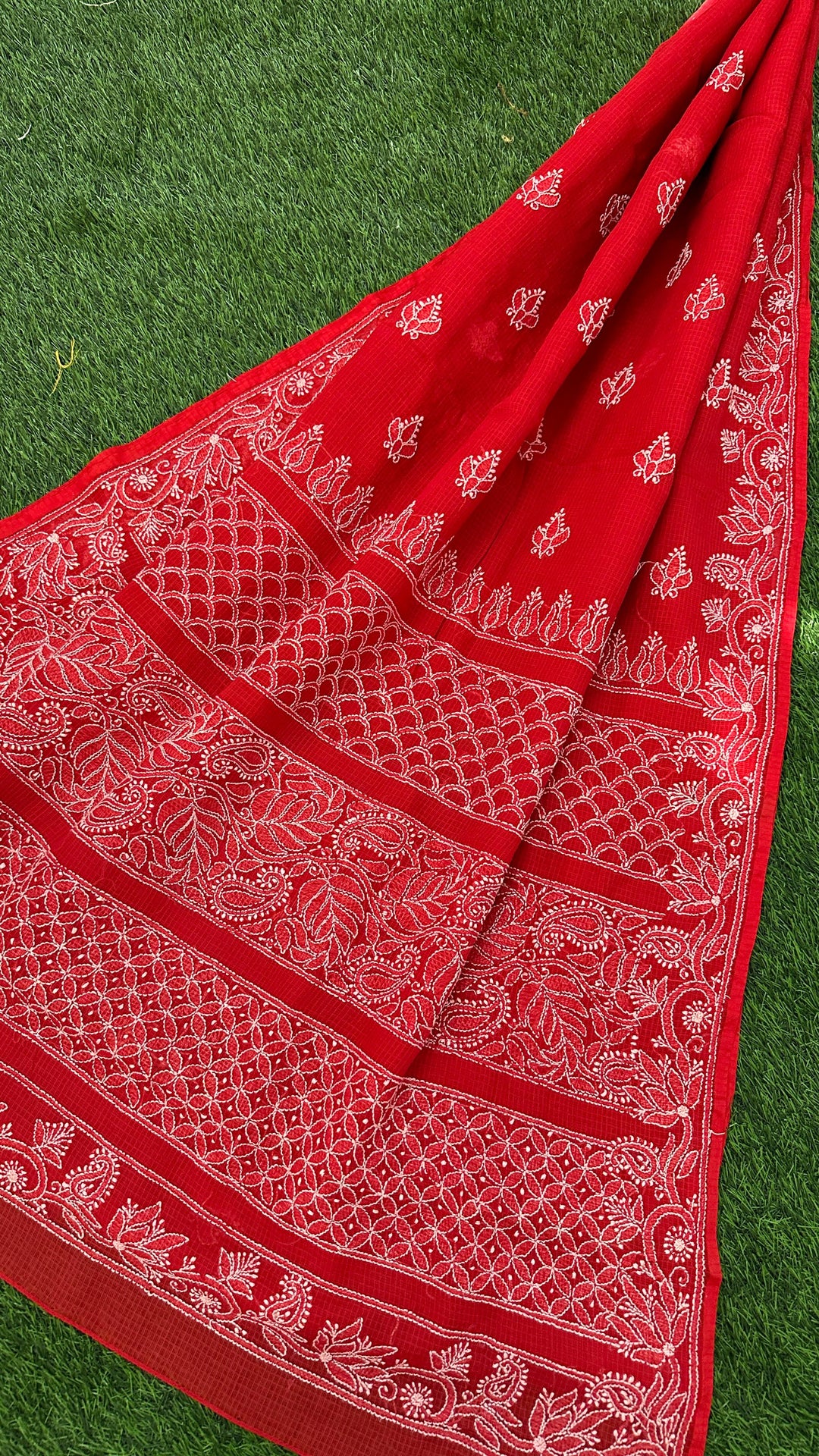Kota Doriya Chikankari Saree Orange