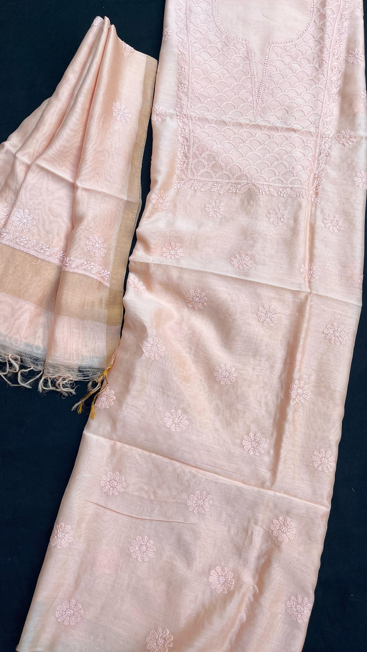 Chanderi Silk Chikankari Kurta Dupatta Set