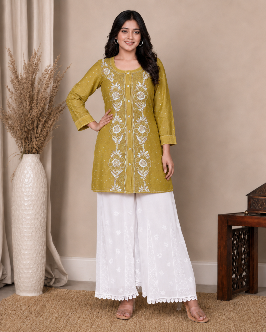Saisha chikankari tusser silk short Kurti