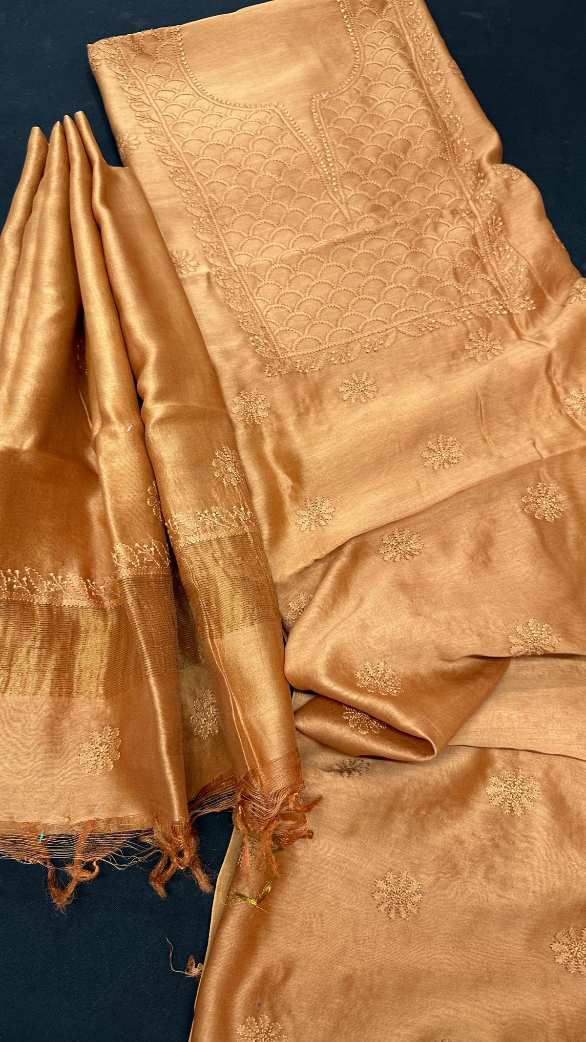 Chanderi Silk Chikankari Kurta Dupatta Set