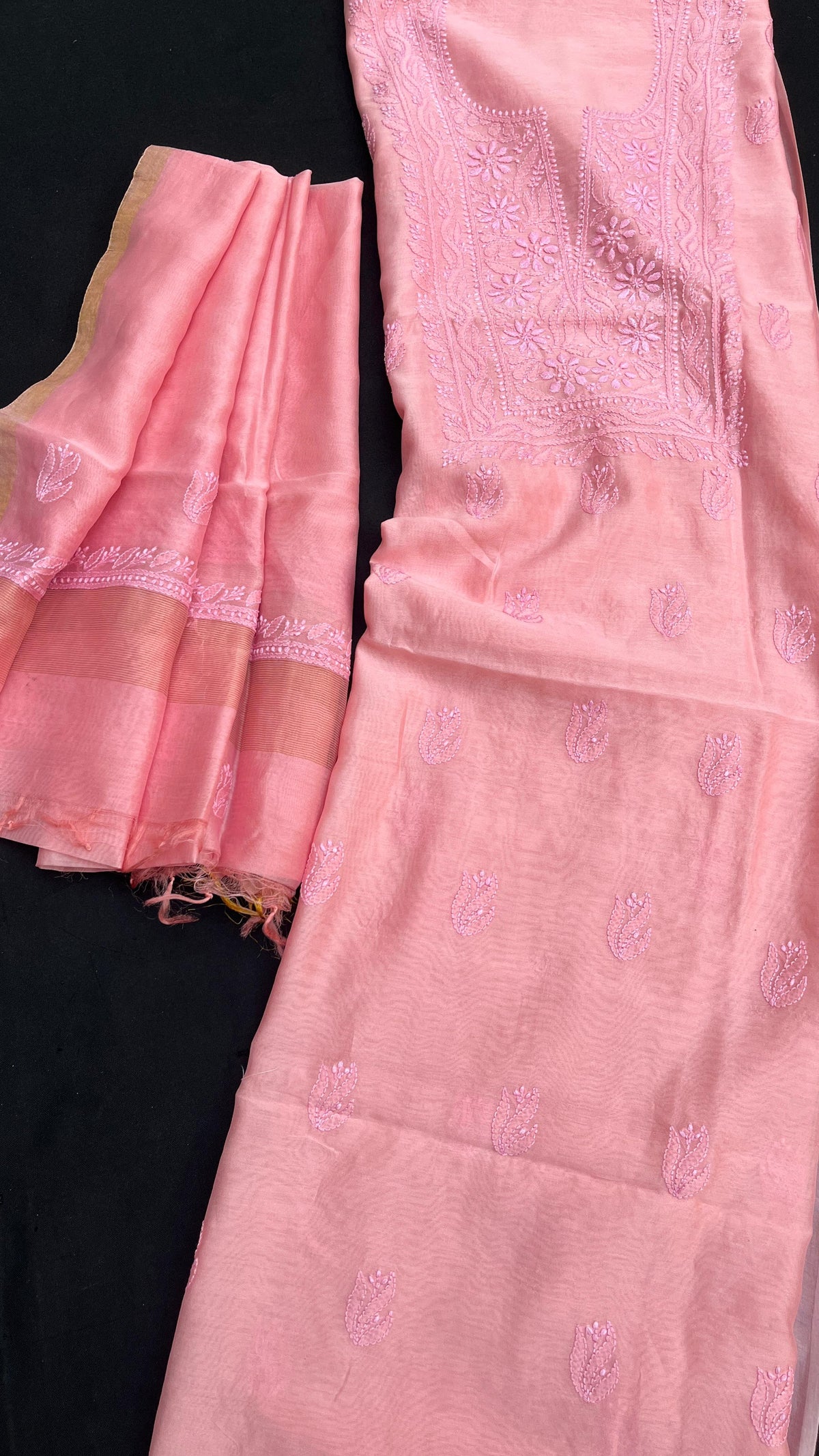 Chanderi Silk Chikankari Kurta Dupatta Set