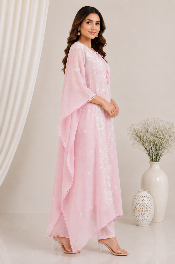 Chikankari Mul Chanderi Kaftan