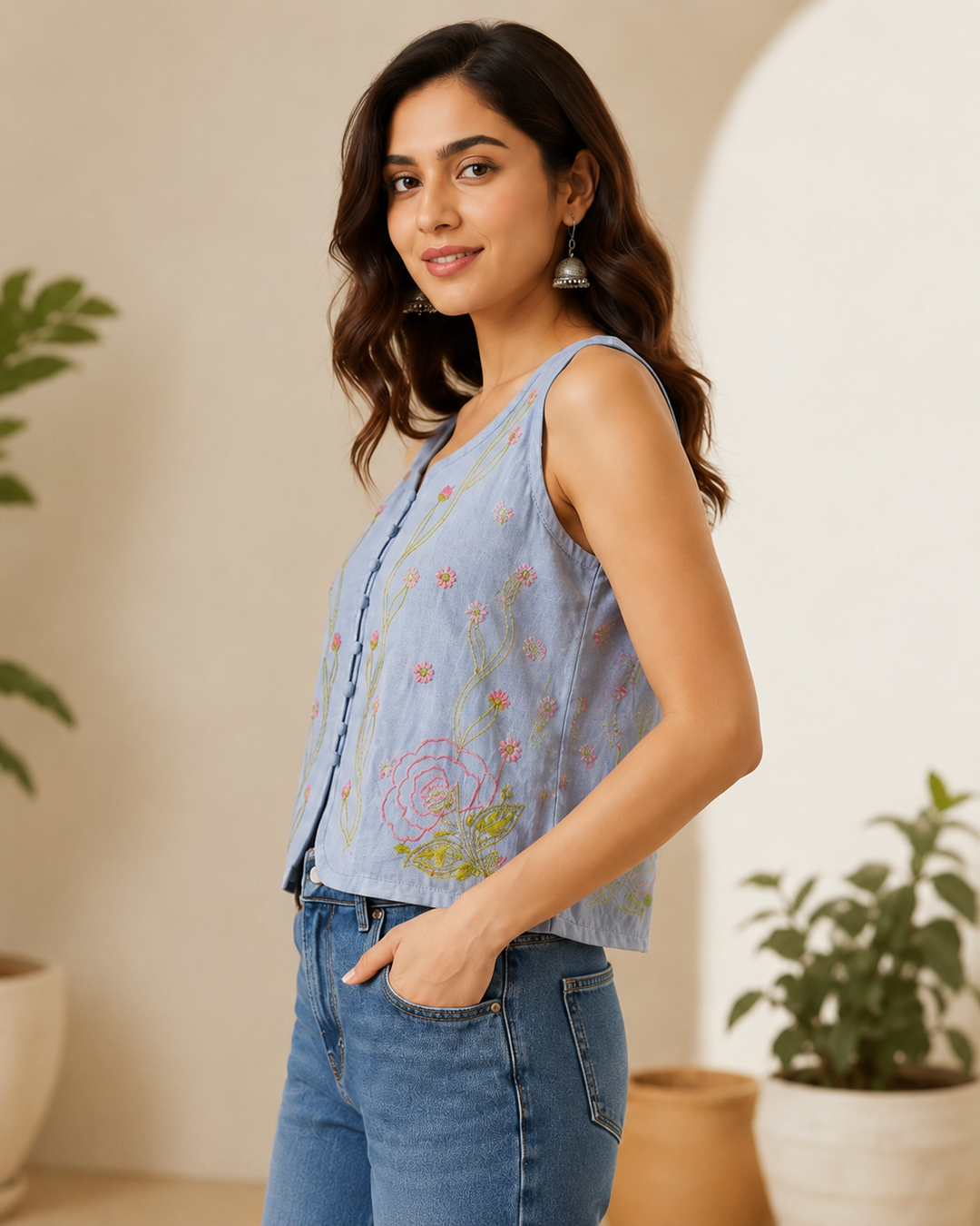 Linen Chikankari Vest