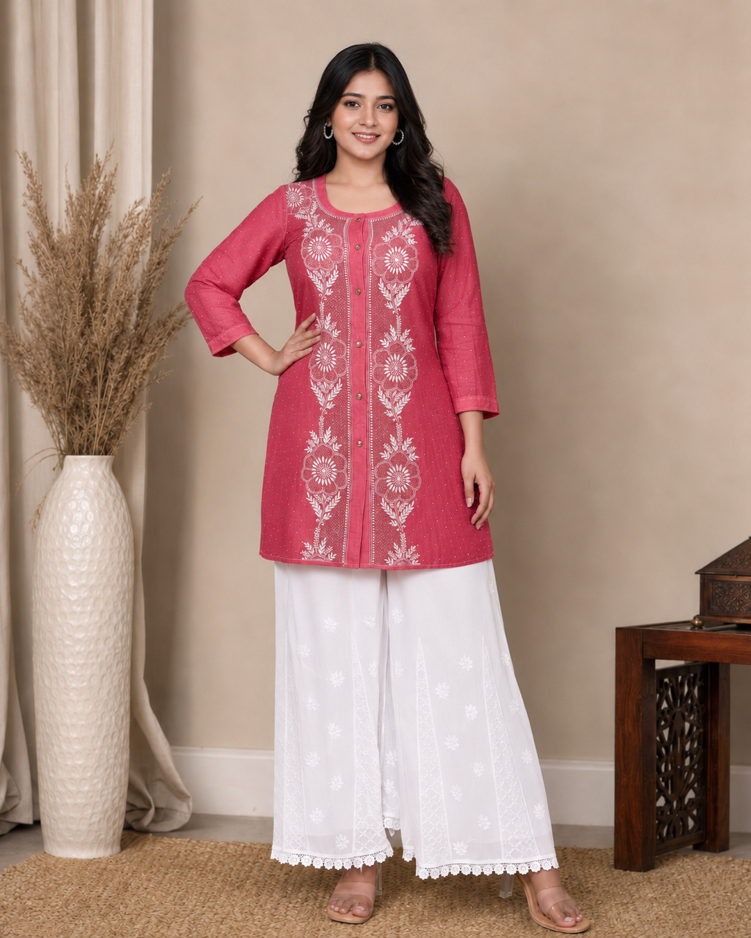 Saisha chikankari tusser silk short Kurti