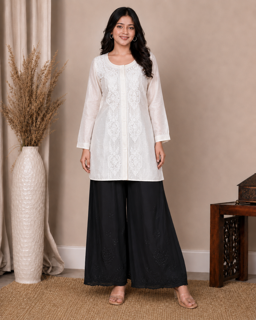 Saisha chikankari tusser silk short Kurti