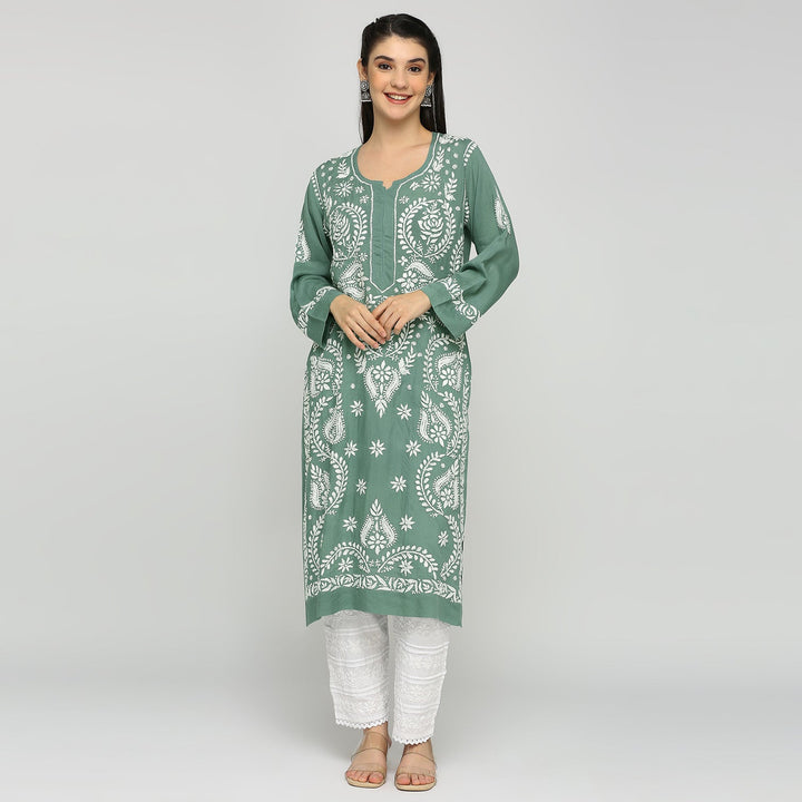 SAIRA CHIKANKARI MODAL LONG KURTI