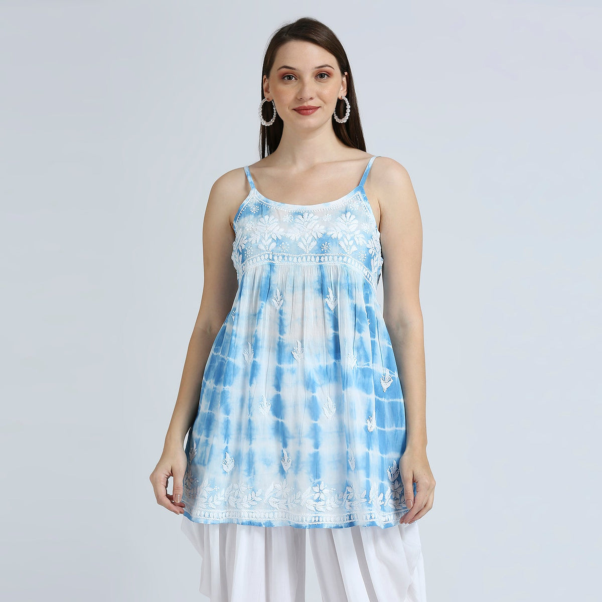 Maria Tie And Dye Chikankari Spaghetti Tops