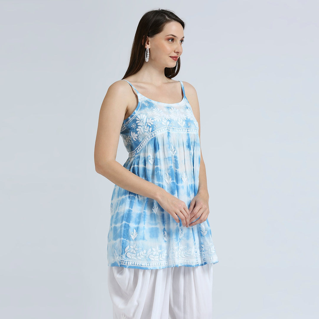 MARIA TIE AND DYE CHIKANKARI SPAGHETTI TOPS