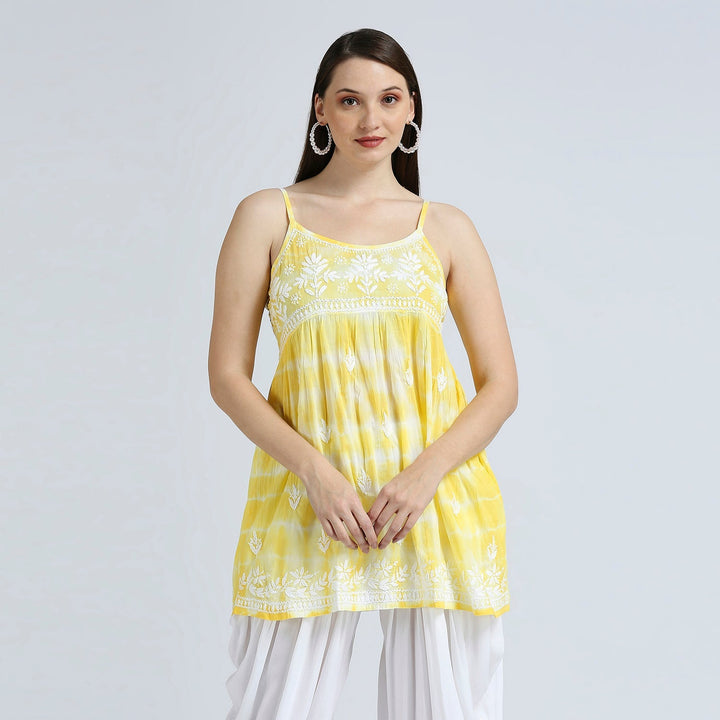 MARIA TIE AND DYE CHIKANKARI SPAGHETTI TOPS