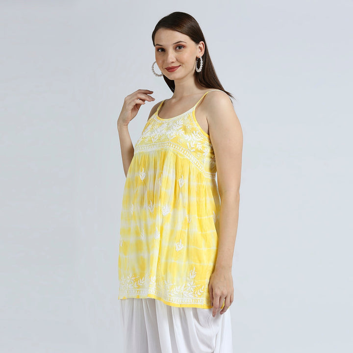 MARIA TIE AND DYE CHIKANKARI SPAGHETTI TOPS