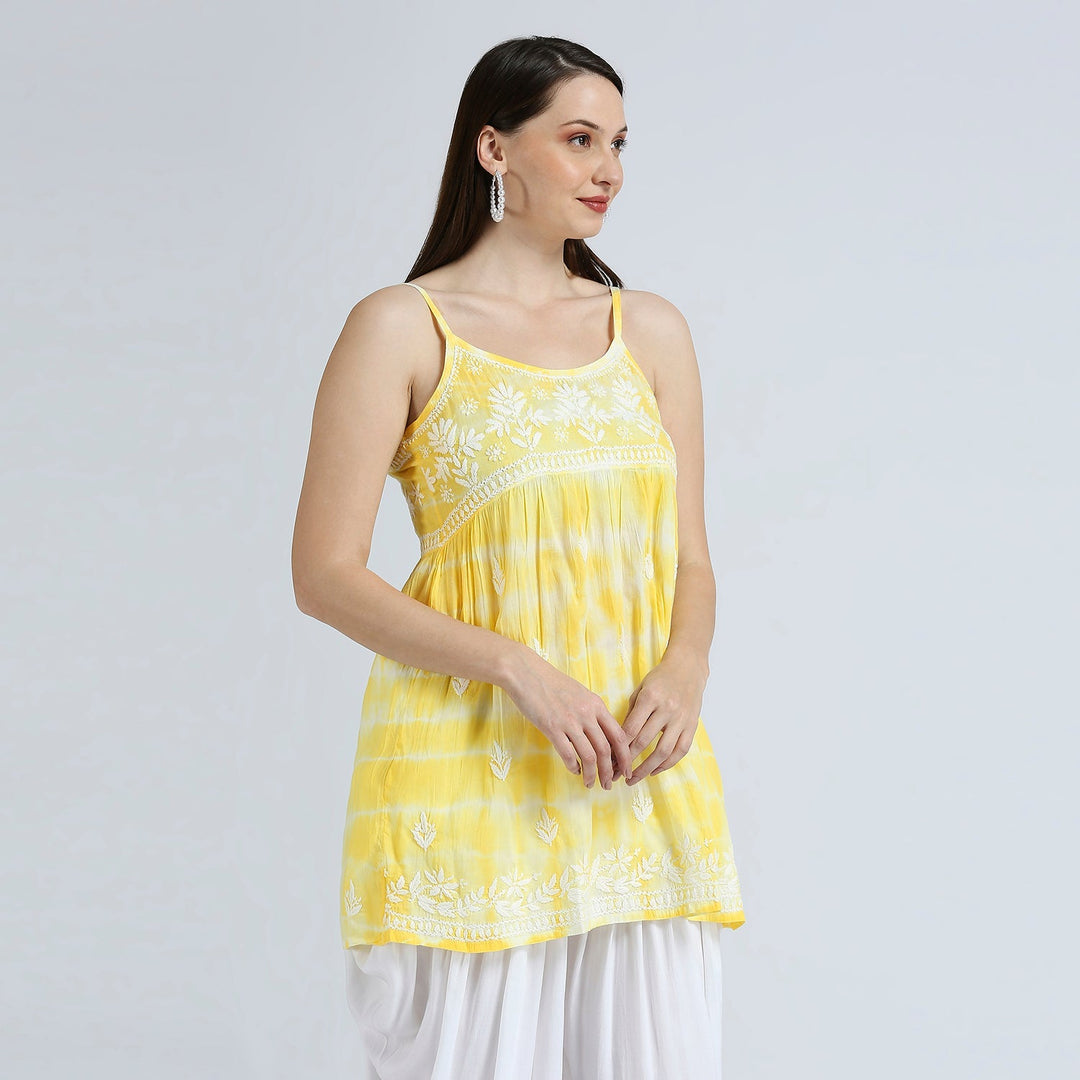 MARIA TIE AND DYE CHIKANKARI SPAGHETTI TOPS