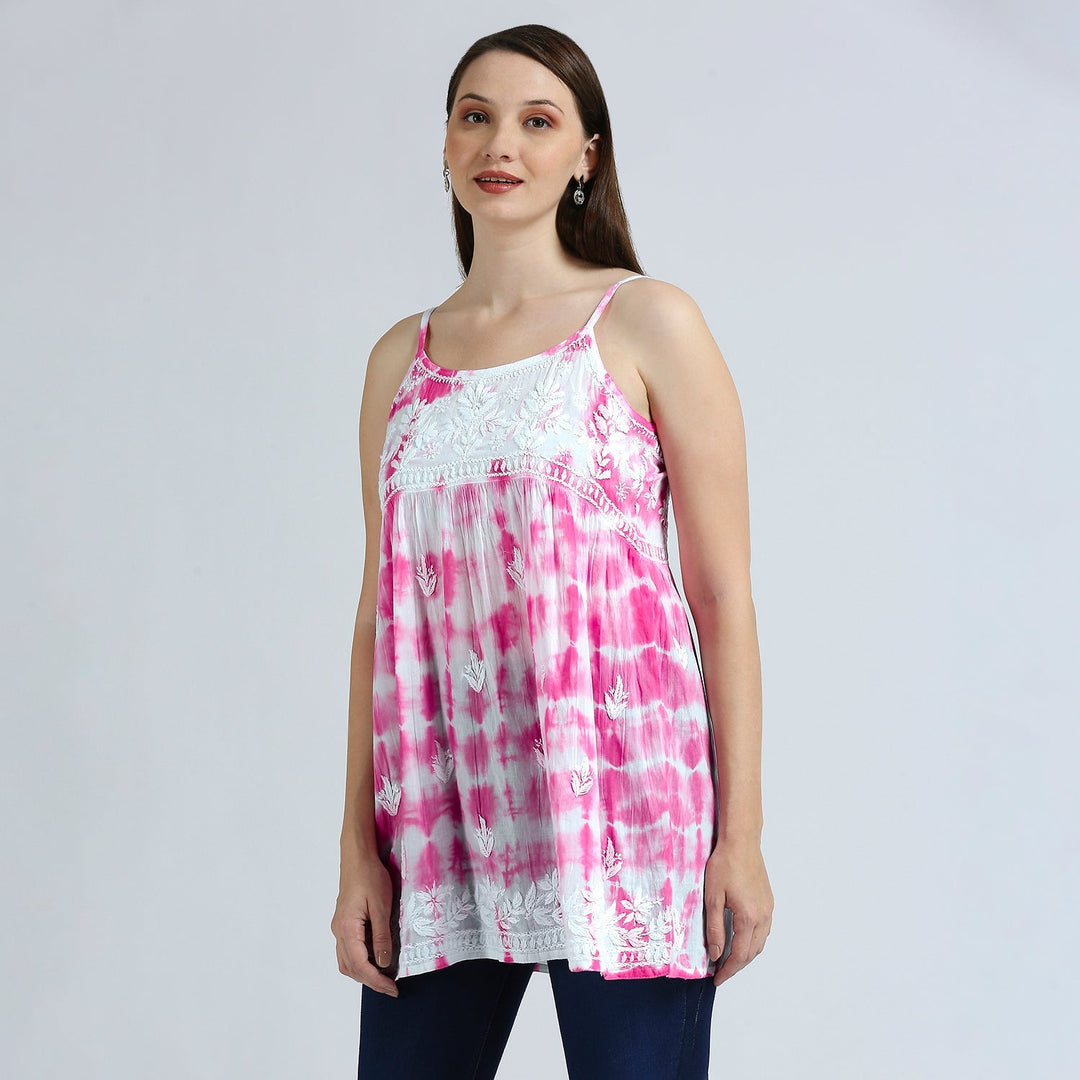 MARIA TIE AND DYE CHIKANKARI SPAGHETTI TOPS