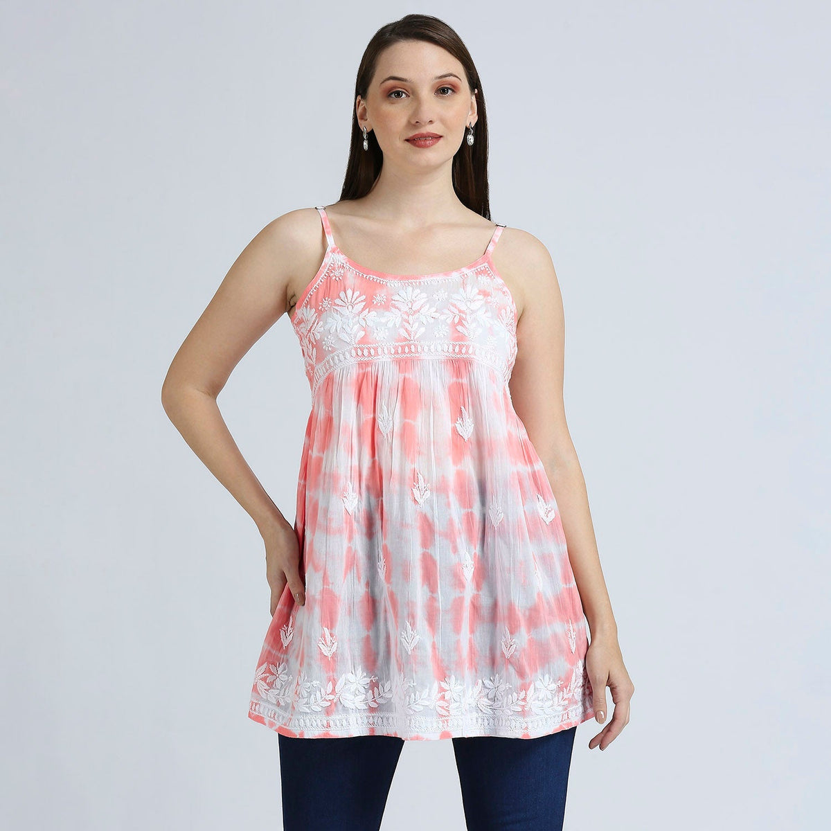 Maria Tie And Dye Chikankari Spaghetti Tops