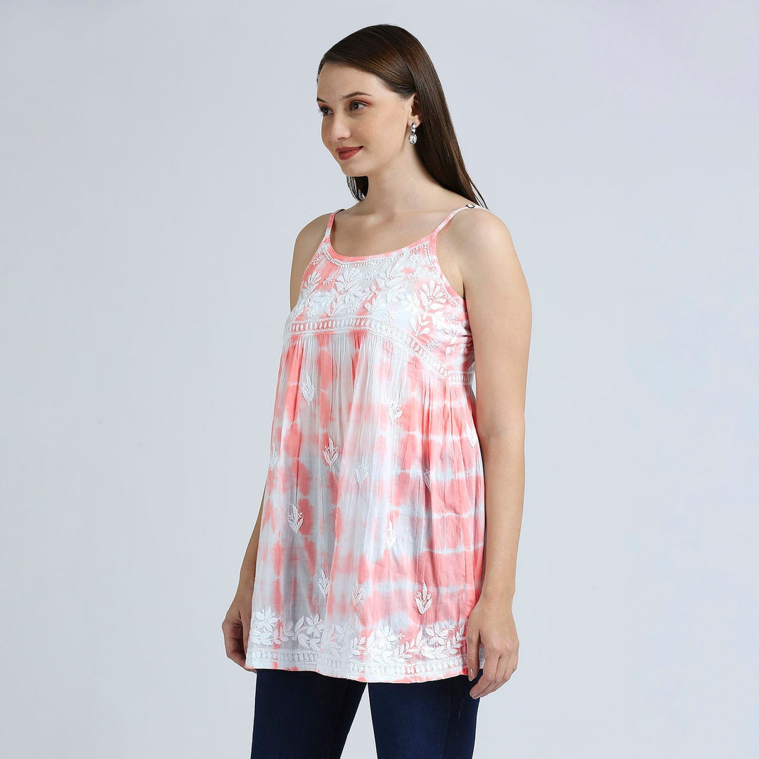 MARIA TIE AND DYE CHIKANKARI SPAGHETTI TOPS