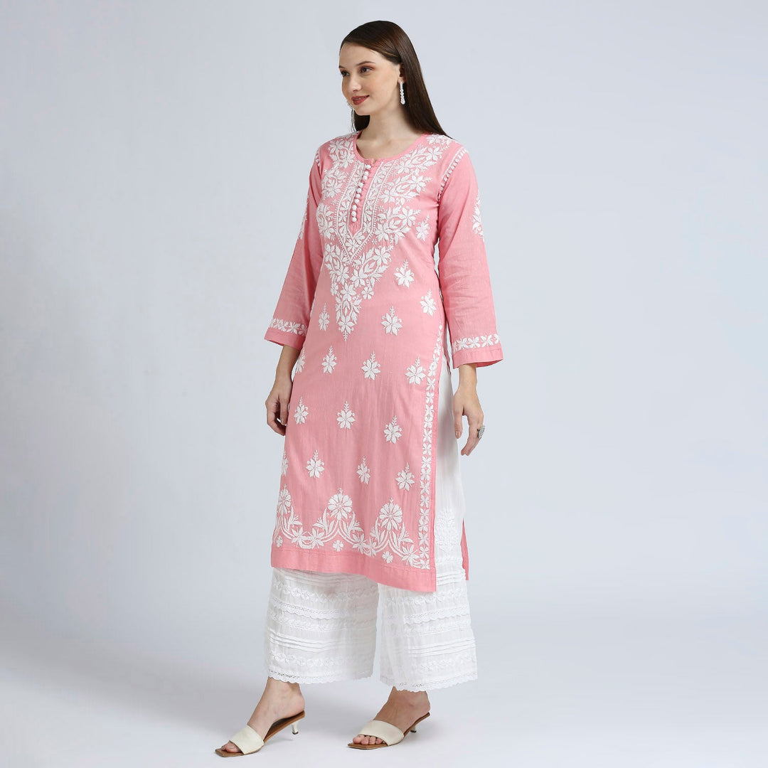 MASUMA COTTON CHIKANKARI  LONG KURTI