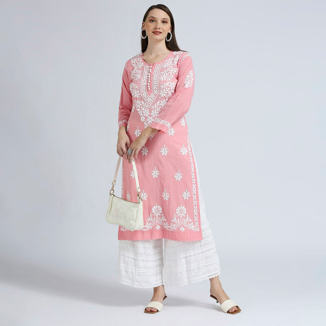 MASUMA COTTON CHIKANKARI  LONG KURTI